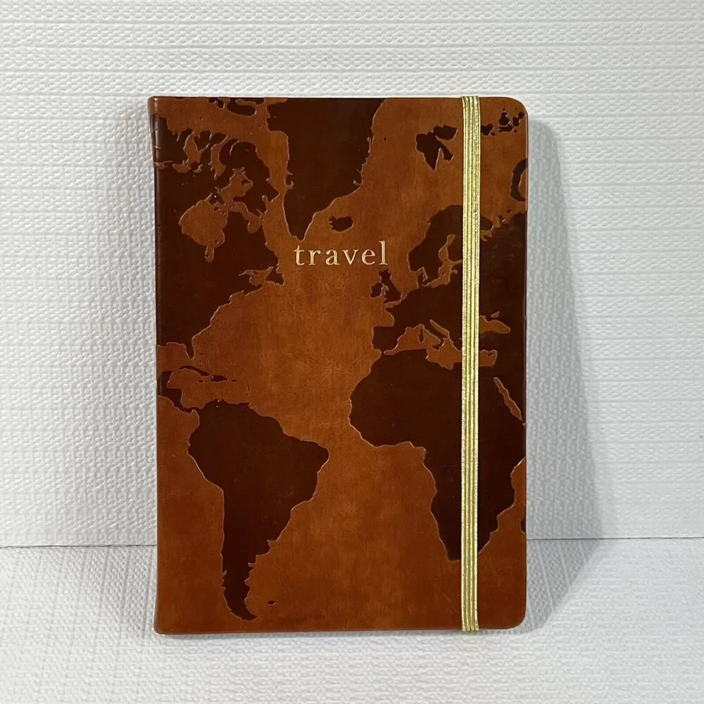 Eccolo TRAVEL Faux Leather Lined Hardcover Journal Notebook Brown Embossed